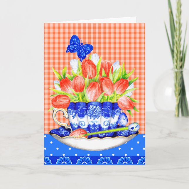 Grußkarte für Tulips und Teacup Karte (Vorderseite)