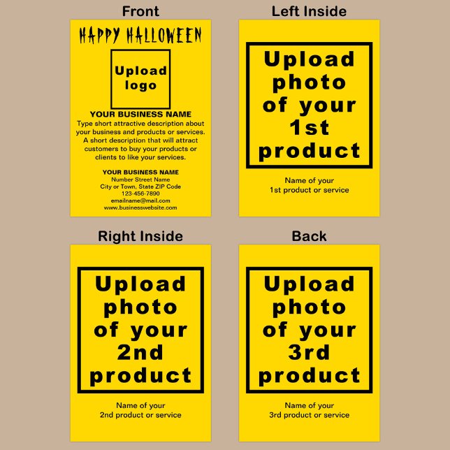 Grußkarte für Unternehmen Karte (Yellow Halloween folded greeting card with your business brand and products or services.)