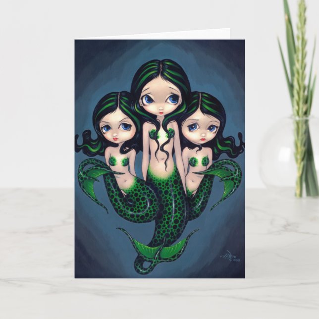 Grußkarte "Green Mermaid Triplets" Karte (Vorderseite)