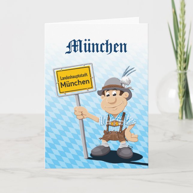 Grußkarte Happy Lederhosen Mann München Zeichen Karte (Vorderseite)