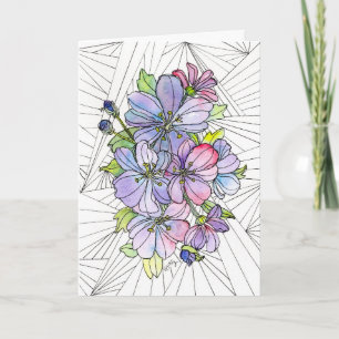 Grußkarte - Lavendel- und rosa Blumen Karte