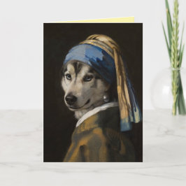 Grußkarte Malamute mit Perlenohrring Karte