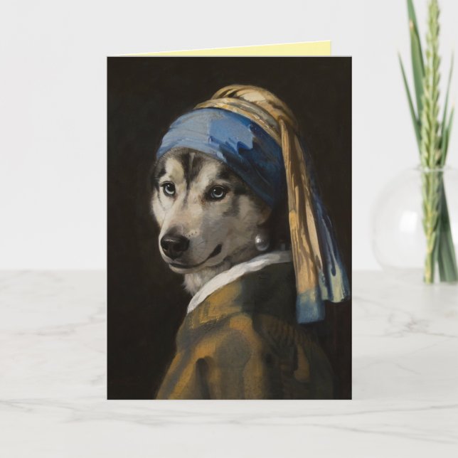 Grußkarte Malamute mit Perlenohrring Karte (Vorderseite)