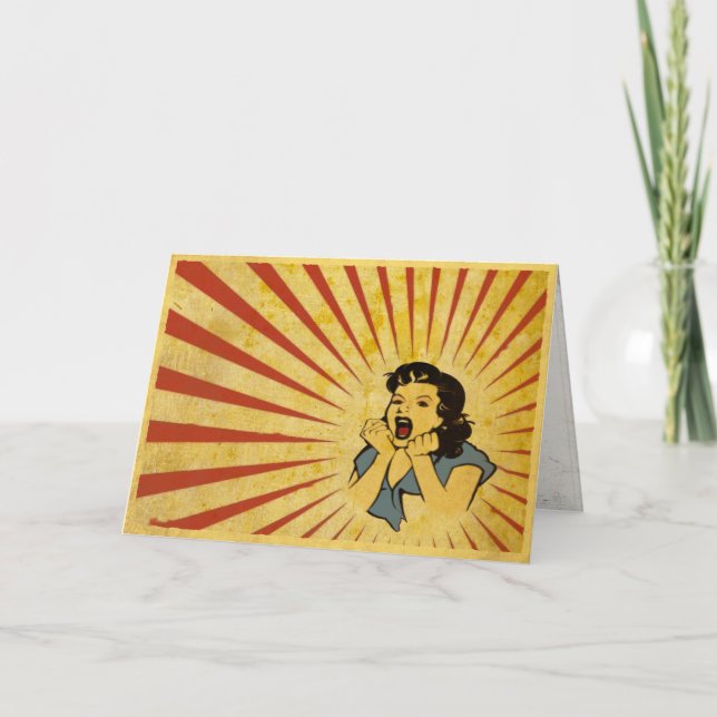 Grußkarte mit Cooler Vintager Girl Zeichnend Karte (Vorderseite)