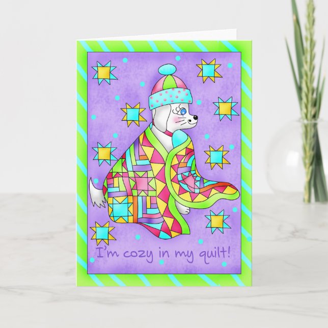 Grußkarte oder Note Card für Quilt-Lover-Hunde Karte (Vorderseite)