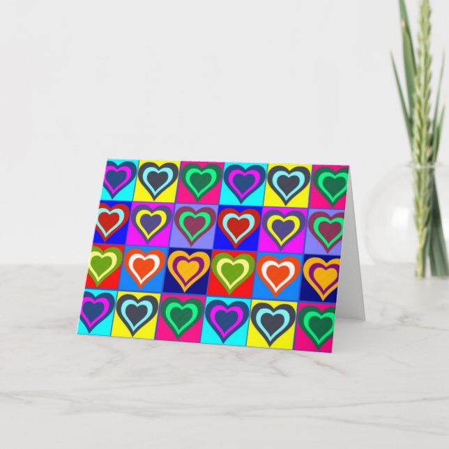 Grußkarte - Pop Art Colorful Hearts Karte (Vorderseite)