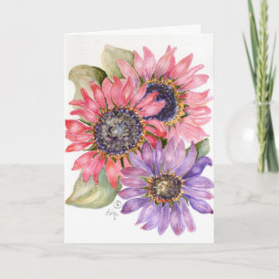 Grußkarte - rosa und violette Sonnenblumen Karte