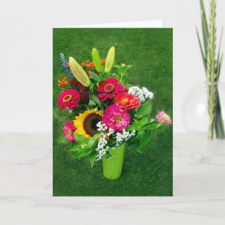 Grußkarte: Sonnenblume & Zinnia's Bouquet_ Karte
