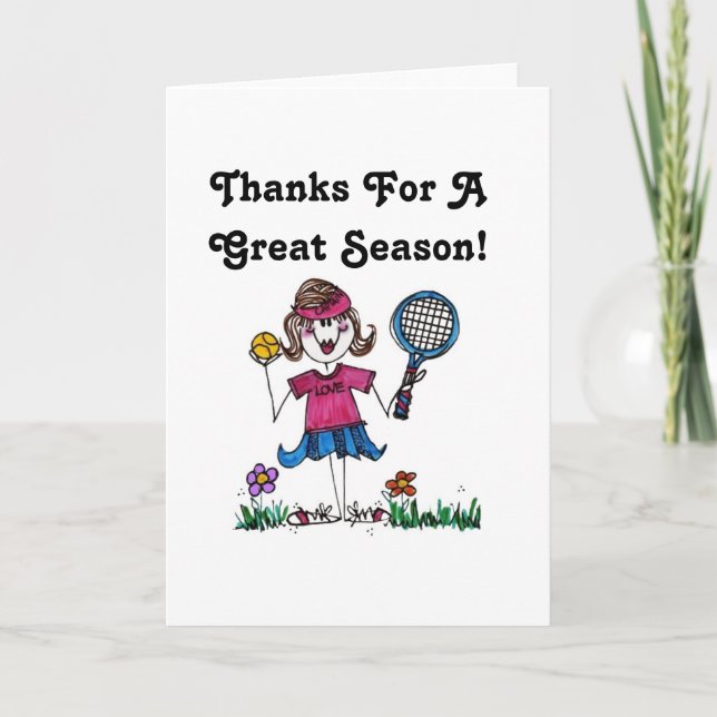 Grußkarte - Stick Tennis Girl Feiertagskarte (Vorderseite)