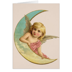 Grußkarte Vintag Moon Angel