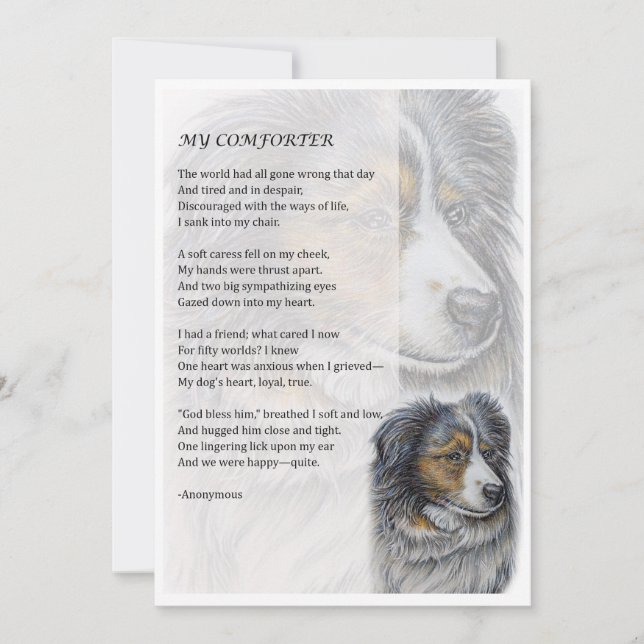 Grußkarte von Collie Dog Comforter Poetry Karte (Vorderseite)