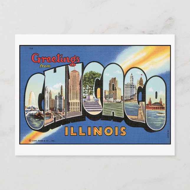 Grußkarten aus Chicago Vintag Postkarte (Vorderseite)