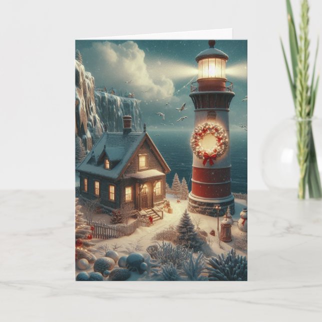 Grußkarten für Weihnachts-Leuchtturm Feiertagskarte (Vorderseite)