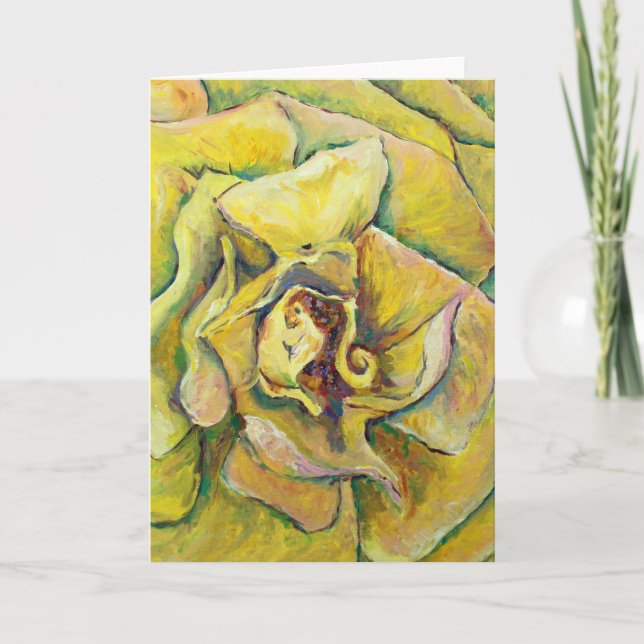 Grußkarten Gelb Rose Swirl Karte (Vorderseite)