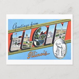 Grußkarten im Vintage-Stil aus Elgin, Illinois, Postkarte