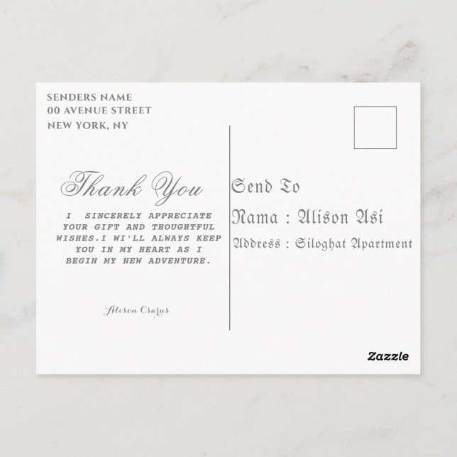 Grußkarten Postkarte (Rückseite)