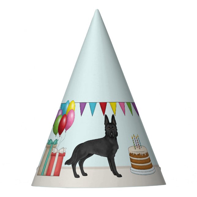 GSD Dog Schwarzer Schäfer Geburtstag farbig Partyhütchen (Vorderseite)