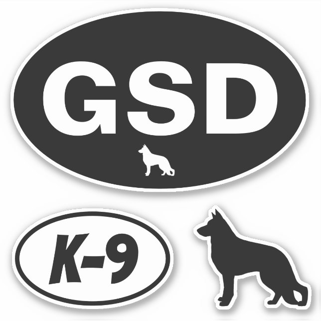 GSD German Shepherd Dog K-9 Oval Sticker Set (Vorderseite)