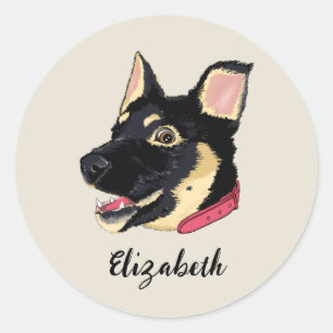 GSD Welpen Illustration Monogram Geschenk für Hund Runder Aufkleber