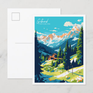 Gstaadt Schweiz Vintage Reise Illustration Postkarte