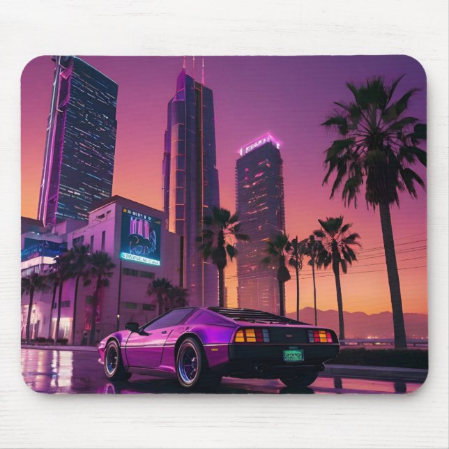 GTA 6 Vibe Mouse Pad - Retro Car in Neon City Suns Mousepad (Vorne)
