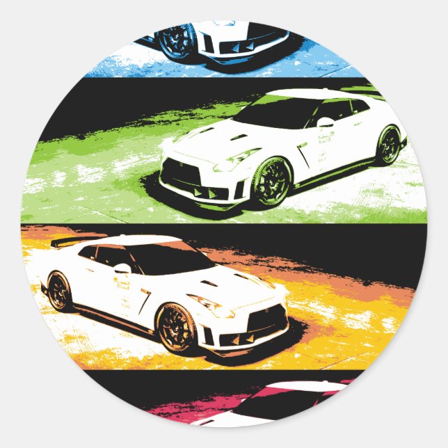 GTR Pop-Art Nissans Runder Aufkleber (Vorderseite)