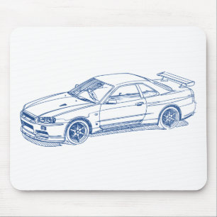 GTR Skizze R34 2000 Nis-Skyline Mousepad