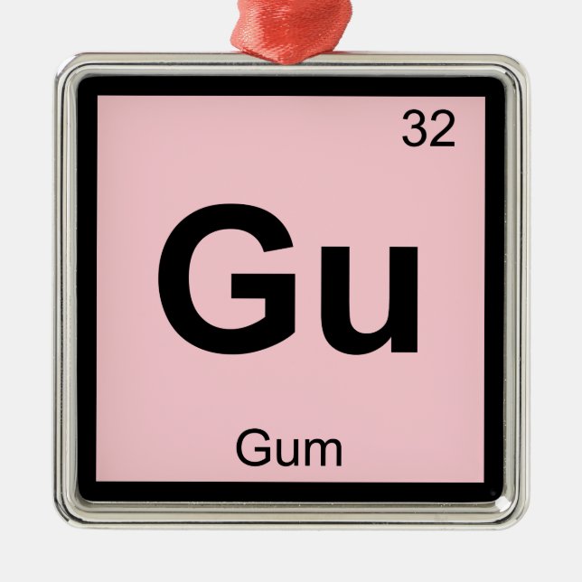 Gu - Gum Chemistry Periodic Table Symbol Silbernes Ornament (Vorne)