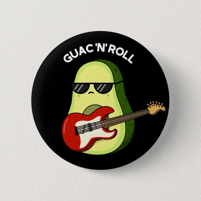 Guac and Roll Funny Avocado Pun Dark BG Button (Vorderseite)