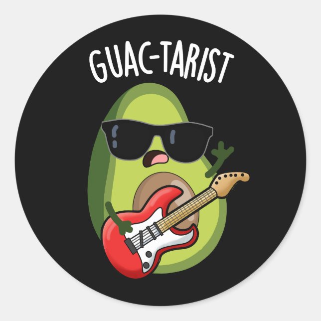 Guac-tarist Funny Avocado Pun Dark BG Runder Aufkleber (Vorderseite)