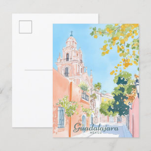 Guadalajara Mexico Gouache Illustration Travel Postkarte