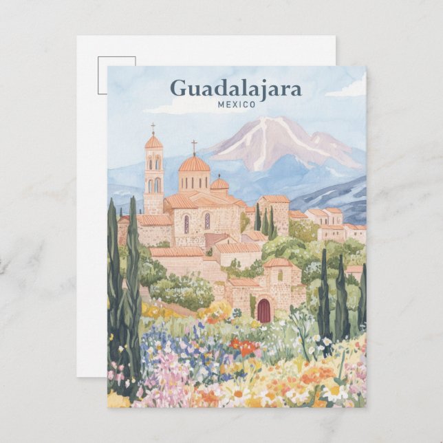 Guadalajara Mexico Gouache Illustration Travel Postkarte (Vorne/Hinten)