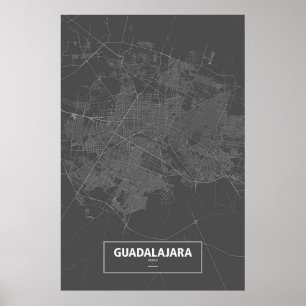 Guadalajara, Mexiko (weiß auf Schwarzem) Poster