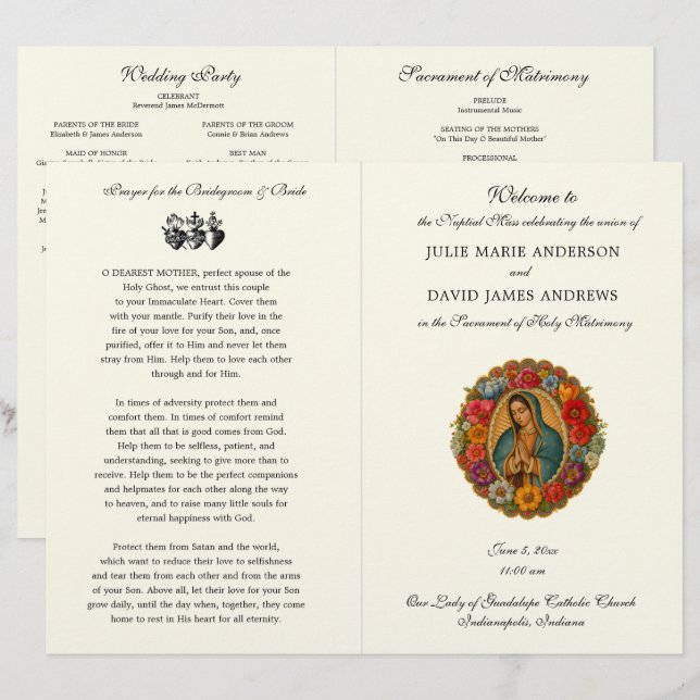 Guadalupe Catholic Wedding Mass Program (Vorne/Hinten)