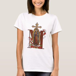 Guadalupe Jungfrau Mary Rote Rosen Cross T-Shirt