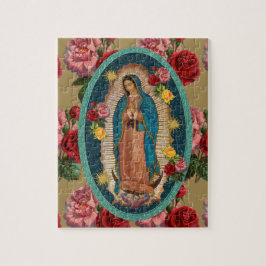 Guadalupe Jungfrau Mary Rote Rosen Religiös Puzzle