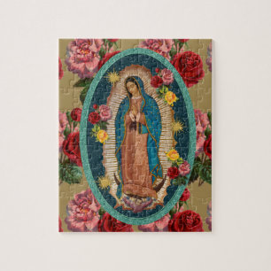 Guadalupe Jungfrau Mary Rote Rosen Religiös Puzzle