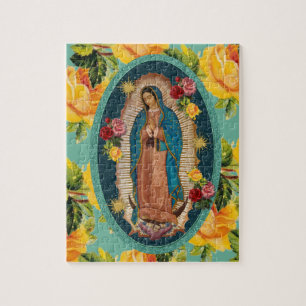 Guadalupe Jungfrau Mary Yellow Roses Religiös Puzzle