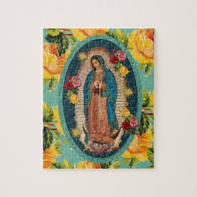 Guadalupe Jungfrau Mary Yellow Roses Religiös Puzzle (Vertikal)