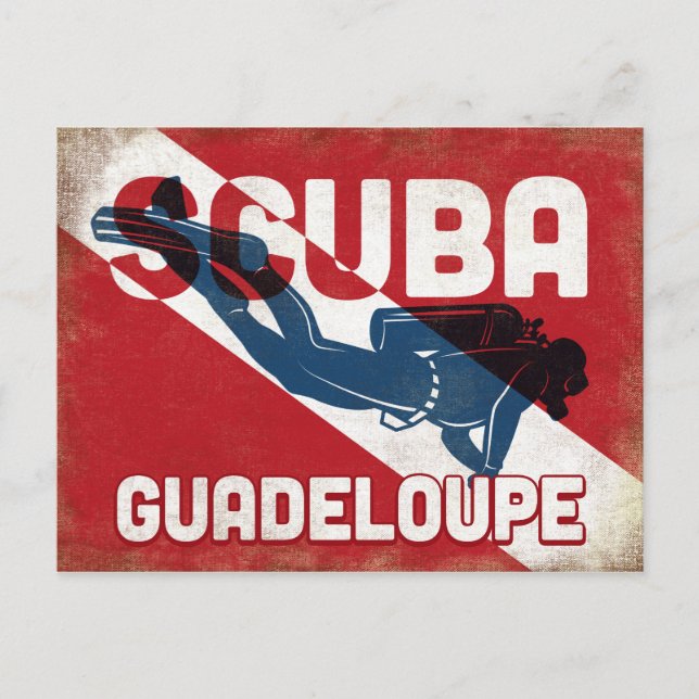 Guadeloupe Scuba Diver - Blue Retro Postkarte (Vorderseite)