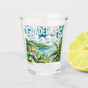 Guadeloupe Tropisch Karibiklandschaft Aquarell Schnapsglas