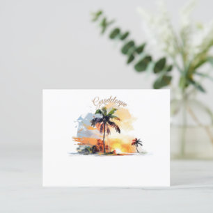 Guadeloupe: Tropischer Sonnenuntergang in Aquarell Postkarte