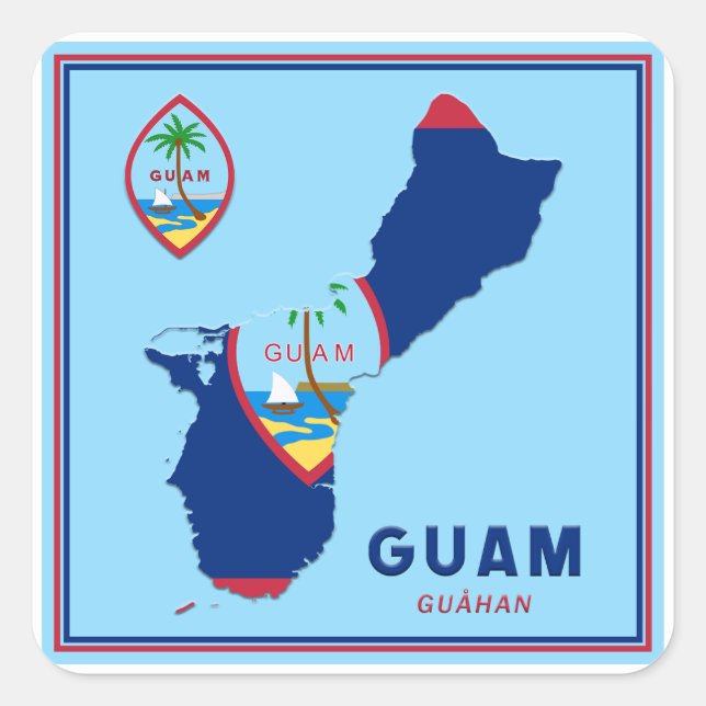 Guam Flag Map & Siegel Quadratischer Aufkleber (Vorderseite)