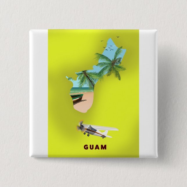 Guam illustrierte Karte Reiseplakat Button (Vorderseite)