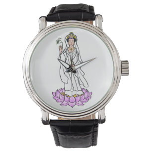 Guan Yin Bodhisattva auf einer Lotus Blume Watch Armbanduhr