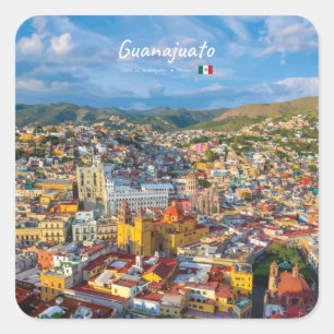 Guanajuato, Mexiko - Farbige Stadtansicht Quadratischer Aufkleber