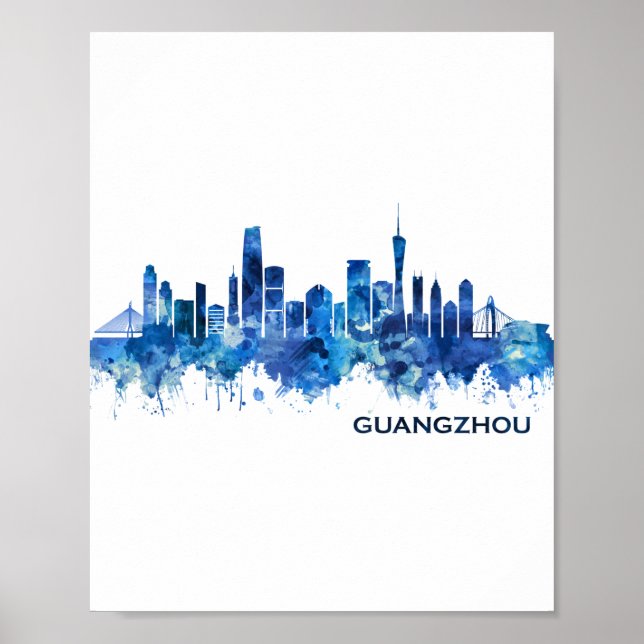 Guangzhou China Skyline Blue Poster (Vorne)
