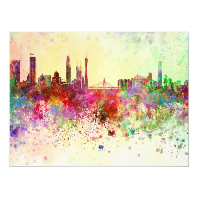 Guangzhou skyline im Watercolor background Fotodruck (Vorne)