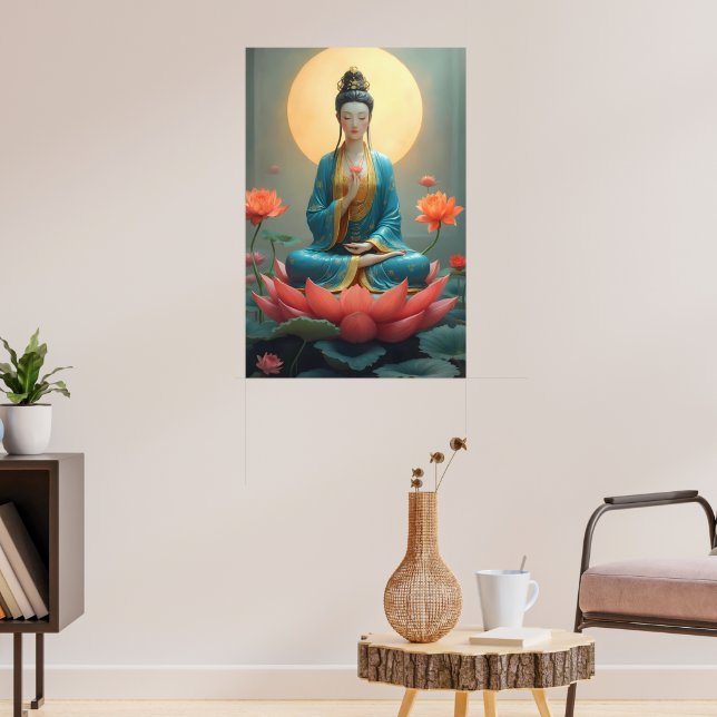 Guanyin Meditation auf einem strahlenden Lotus Poster (Wohnzimmer 3)