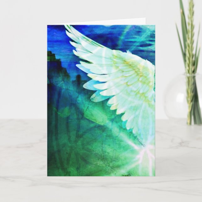 Guardian Angel Blue Green Wing – Blank Greeting Karte (Vorderseite)